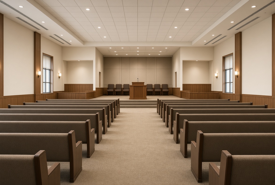 LDS chapel aisle facing the stand